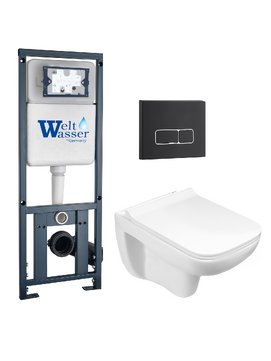 Комплект 3 в 1 Унитаз подвесной WeltWasser KEHLBACH 004 GL-WT безободковый+Инсталляция MARBERG 410 с кнопкой MAR 410 SE MT-BL черная матовая