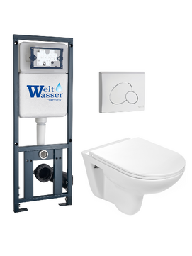 Комплект 3 в 1 Унитаз приставной WeltWasser BAARBACH 004 GL-WT безободковый+Инсталляция MARBERG 410 с кнопкой  MAR 410 RD GL-WT белая глянцевая