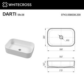 Фото Раковина Whitecross Darti 58x38 искусственный камень, накладная, белая матовая 0743.058038.200