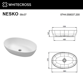 Фото Раковина Whitecross Nesko 58x37 искусственный камень, накладная, белая матовая 0744.058037.200